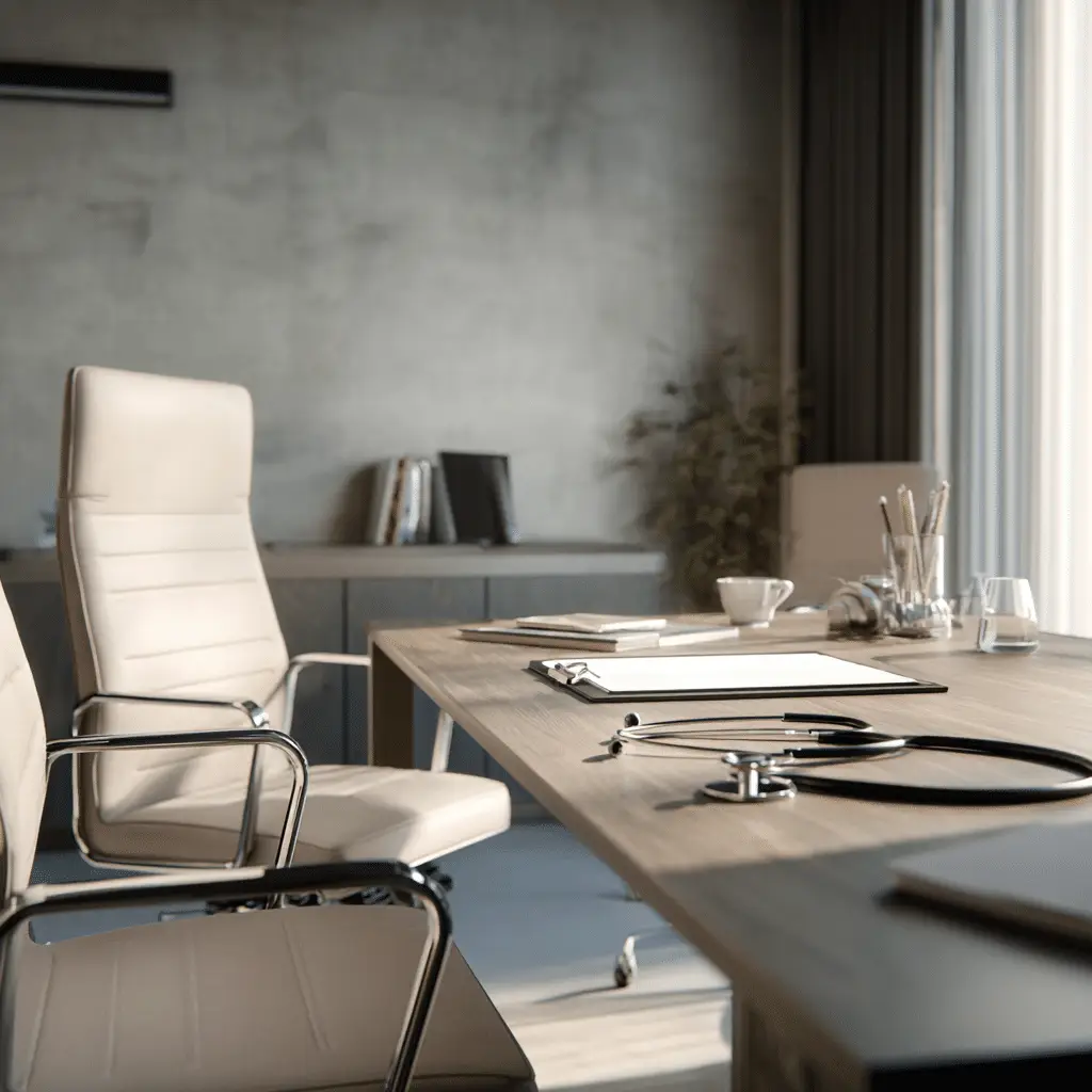 Ett professionellt kontorsrum som symboliserar strukturerad och snabb företagshälsovård i Göteborg och Stockholm